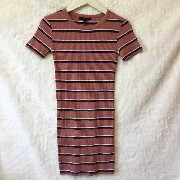 Forever 21 Dusty Pink mixed Striped T-shirt Dress - Picture 4 of 9